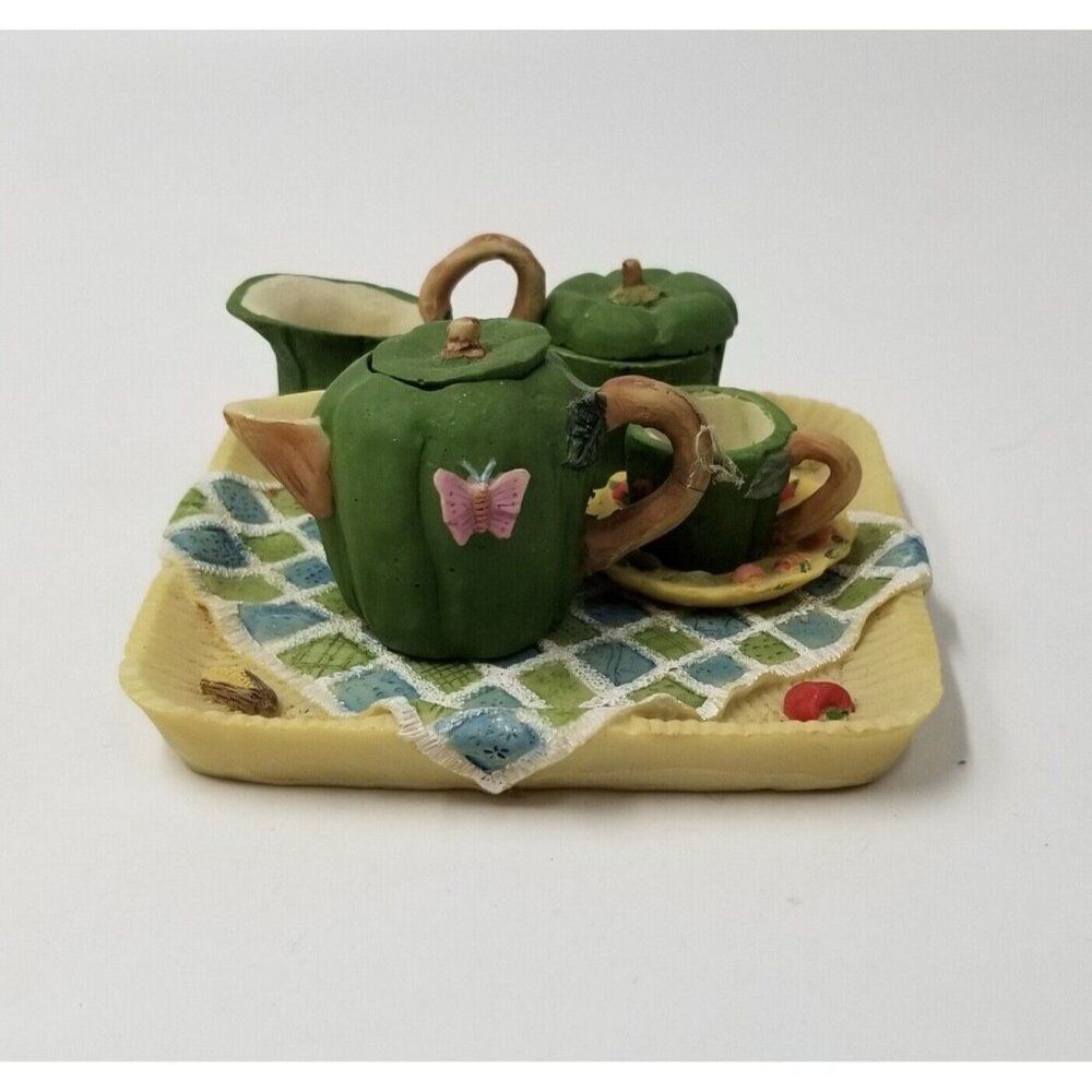 Vintage Miniature Mini Tea Set Farm Food Peppers Lettuce Carrots Butterfly Lot 8